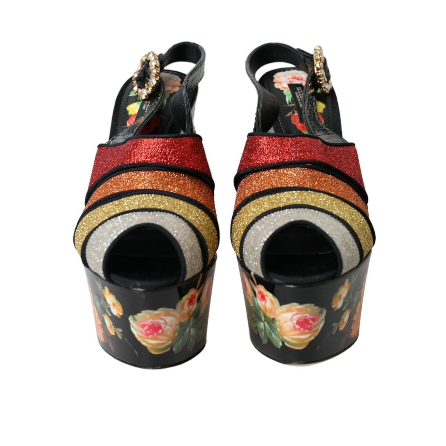 Dolce & Gabbana Multicolor Floral Crystal Platform Sandals Shoes