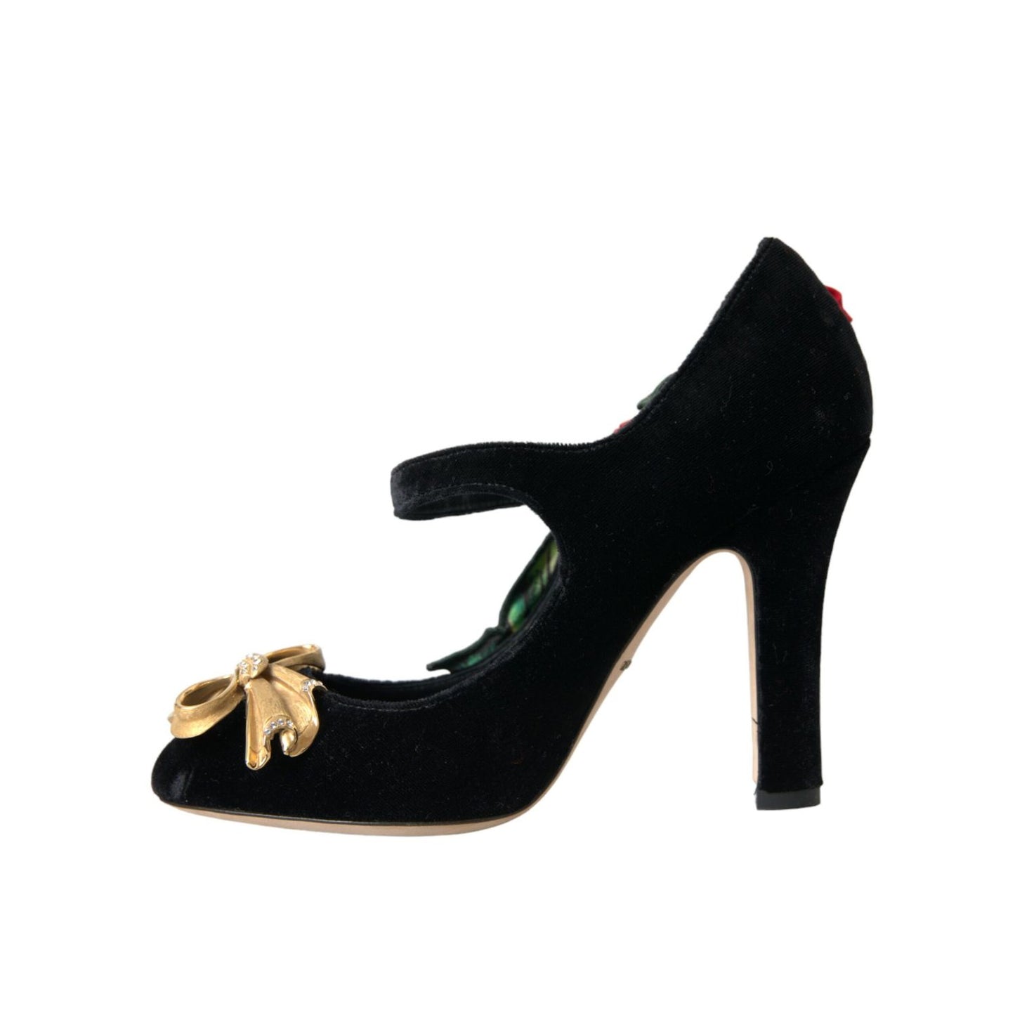 Dolce & Gabbana Black Roses Crystal Brooch Mary Jane Shoes