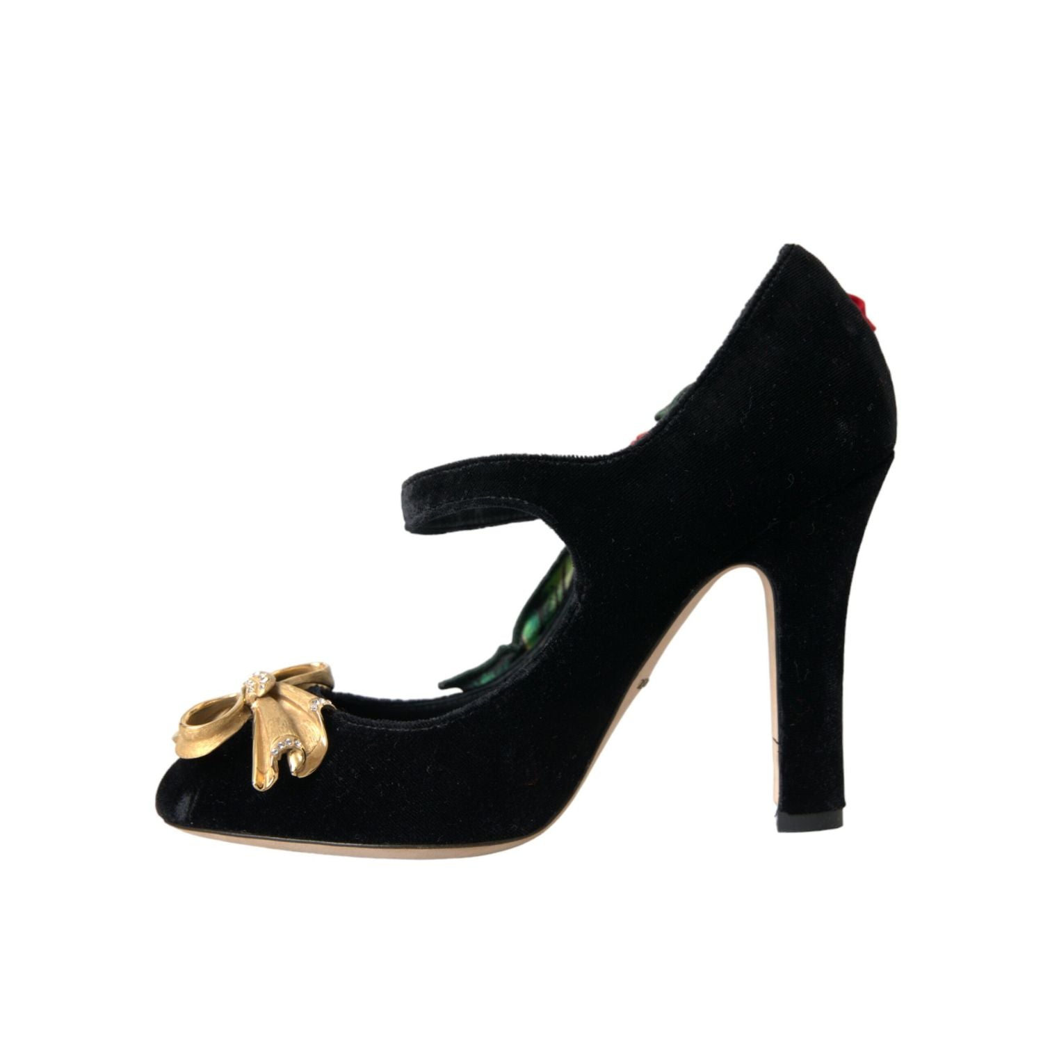 Dolce & Gabbana Black Roses Crystal Brooch Mary Jane Shoes