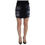 Dsquared² Black Distressed Mid Waist A-line Denim Mini Skirt Dsquared² Tan