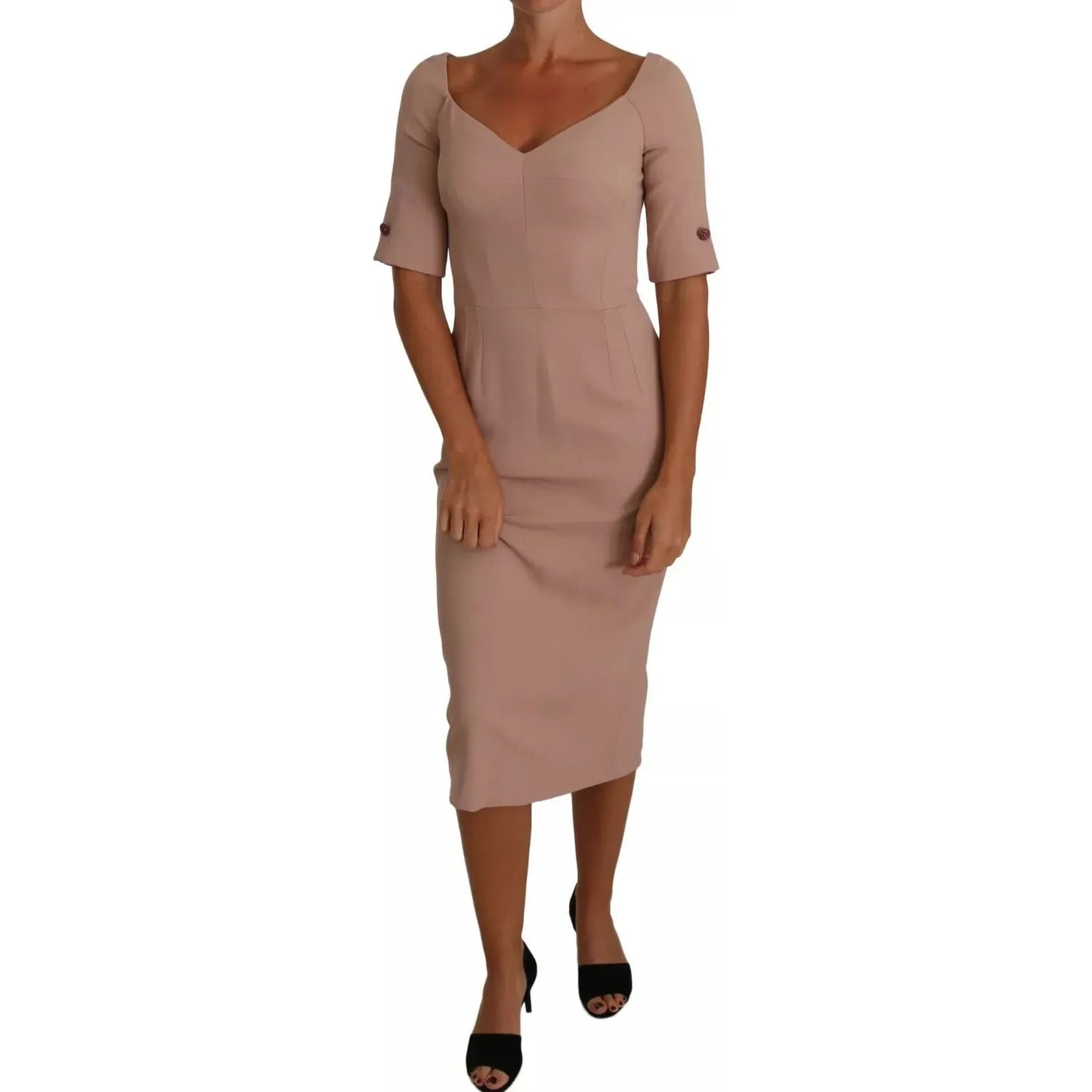 Dolce & Gabbana Dusty Pink Midi Sheath Crystal Buttons Dress