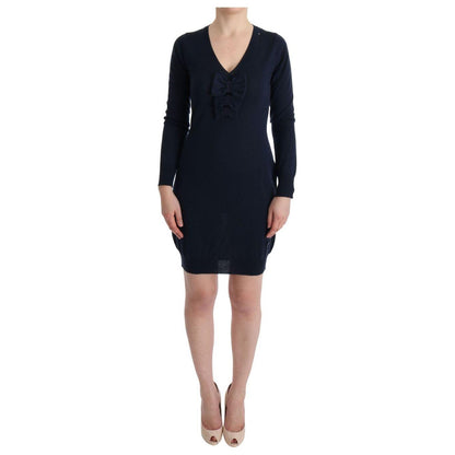 MARGHI LO' Blue Wool Long Sleeve Shift Dress