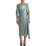 Dolce & Gabbana Silk Mint Green Fit Cut One Shoulder Midi Dress DR28280