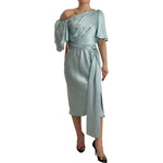Dolce & Gabbana Silk Mint Green Fit Cut One Shoulder Midi Dress DR28280