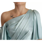 Dolce & Gabbana Silk Mint Green Fit Cut One Shoulder Midi Dress DR28280