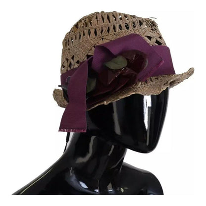 Dolce & Gabbana Brown Ribbon Floral Embellished Straw Hat