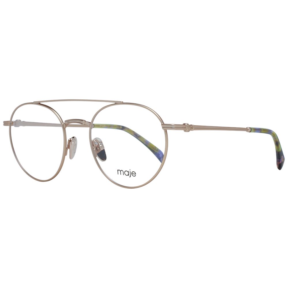 Maje Gold Women Glasses Frame, aviator style, metal full-rim with demo lenses, size 50-19-140, includes branded case.