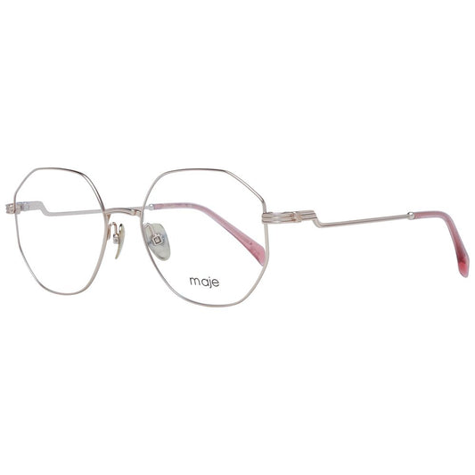 Maje Gold Women Glasses Frame in metal full-rim style, round shape, demo lenses, includes branded case.