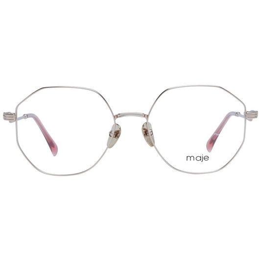 Maje Gold Women Glasses Frame featuring full-rim style with gold metal frame, round shape, size 52-17-140, includes branded case.
