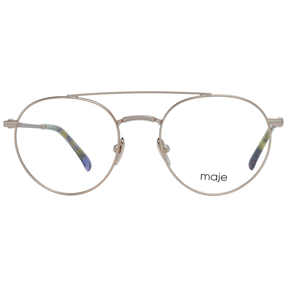 Maje Gold Women Glasses Frame, full-rim gold metal aviator style with demo lenses, includes branded case, size 50-19-140.