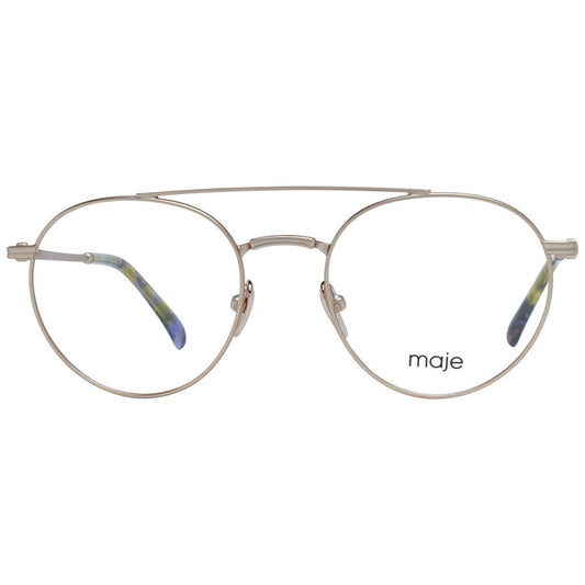 Maje Gold Women Glasses Frame, full-rim gold metal aviator style with demo lenses, includes branded case, size 50-19-140.