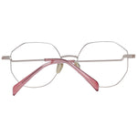 Wireframe glasses with pink temples on a white background.