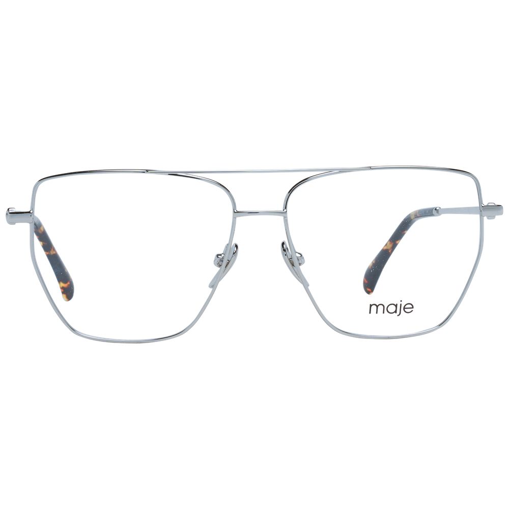 Maje Silver Women Glasses Frame, full-rim aviator style with metal frame and demo lenses, includes branded case.