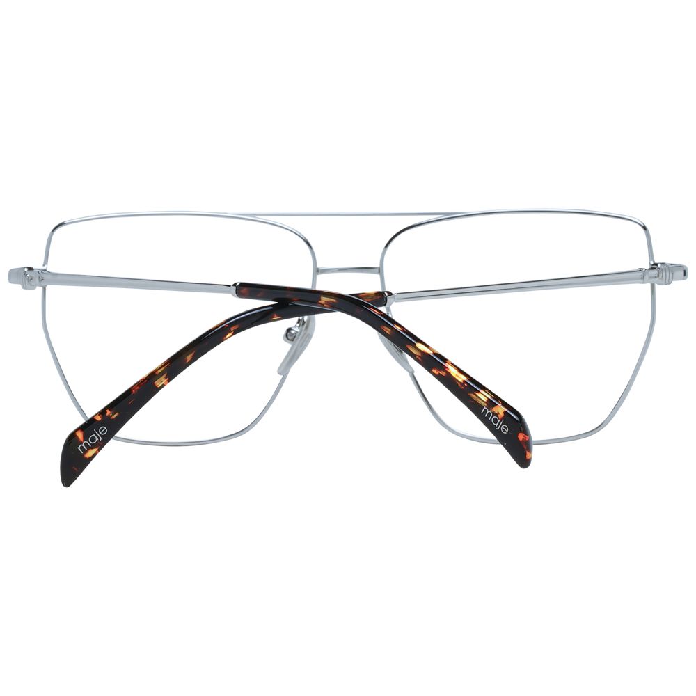Maje Silver Women Glasses Frame with full-rim silver metal design, aviator style, and includes branded case.