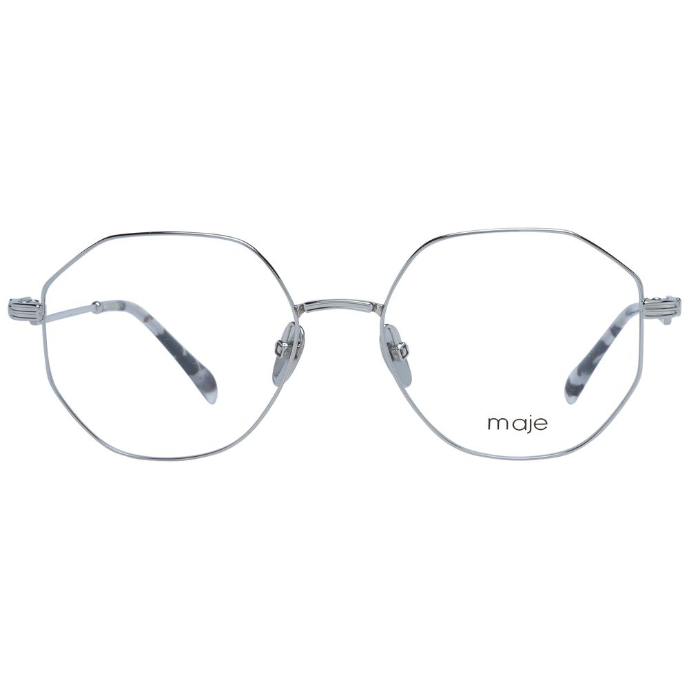 Maje Silver Women Glasses Frame, full-rim metal design, round silver frame, 52mm lens width, with branded case