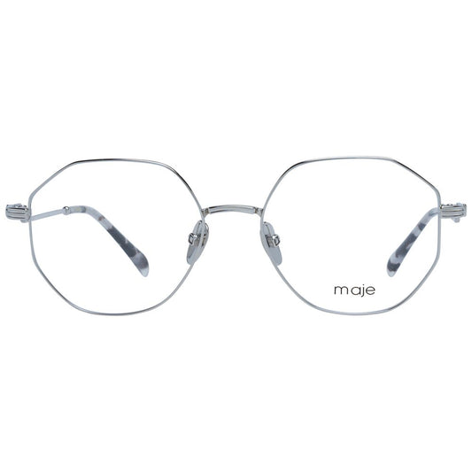 Maje Silver Women Glasses Frame, full-rim metal design, round silver frame, 52mm lens width, with branded case