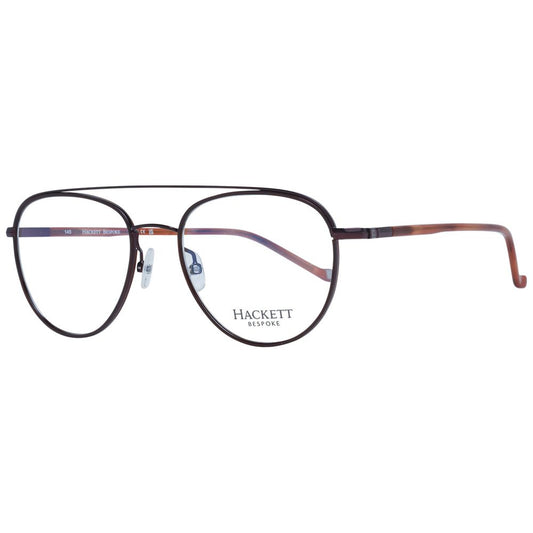 Hackett Brown Men Glasses Frame with stainless steel full-rim aviator style and demo lenses, brown color, includes branded case.