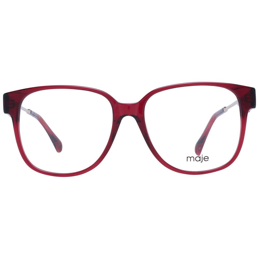Maje Red Women Glasses Frame in square full-rim style, acetate material, with 54-16-140 size and demo plastic lenses. Includes branded case.