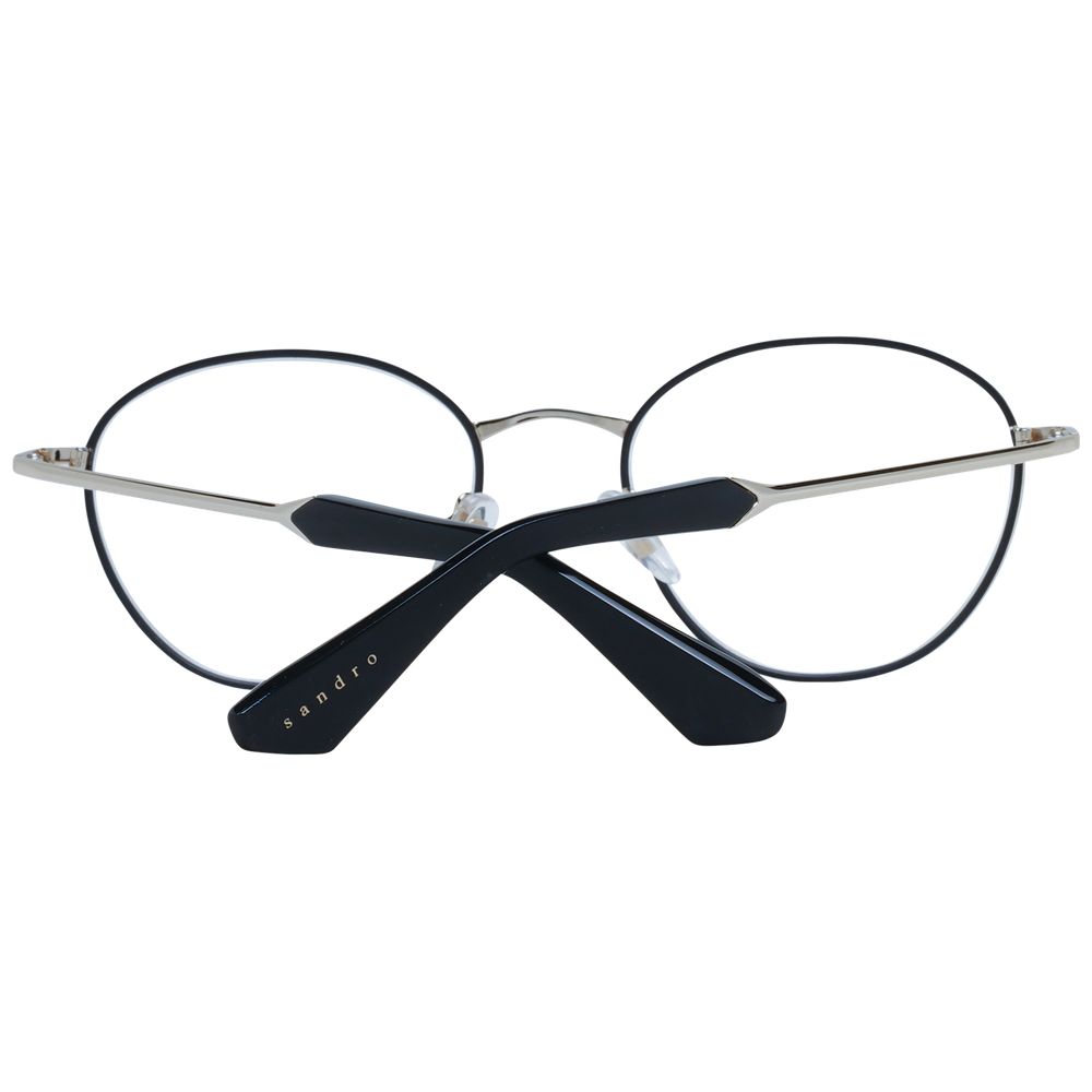 Sandro Black Women Glasses Frame, stainless steel full-rim, round style with demo lenses, includes branded case, size 50-19-135.