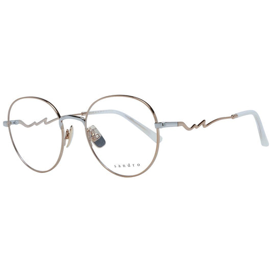 Sandro Gold Women Glasses Frame with full-rim stainless steel design and demo lenses in a branded case.