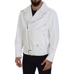 Dolce & Gabbana White Leather Biker Coat Zipper Jacket