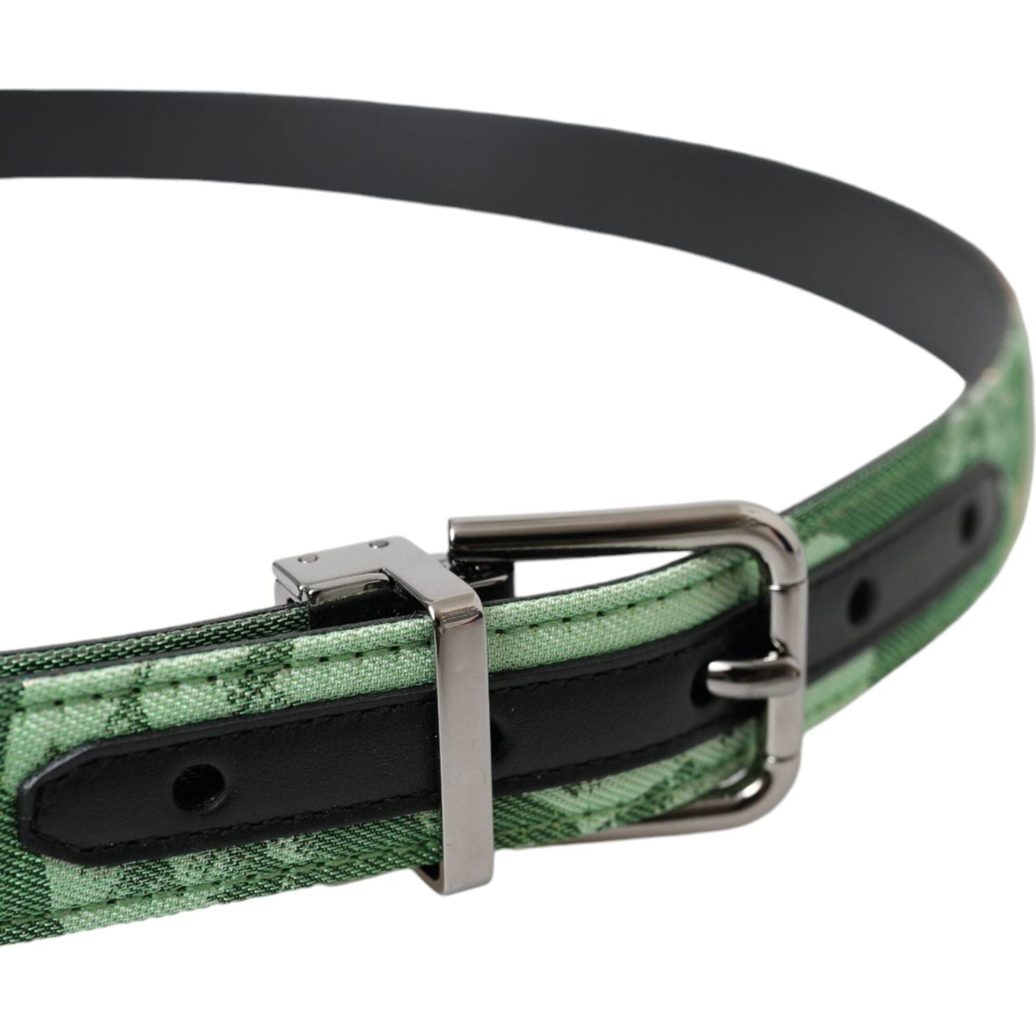 Dolce & Gabbana Green Leather Jacquard Silver Metal Buckle Belt