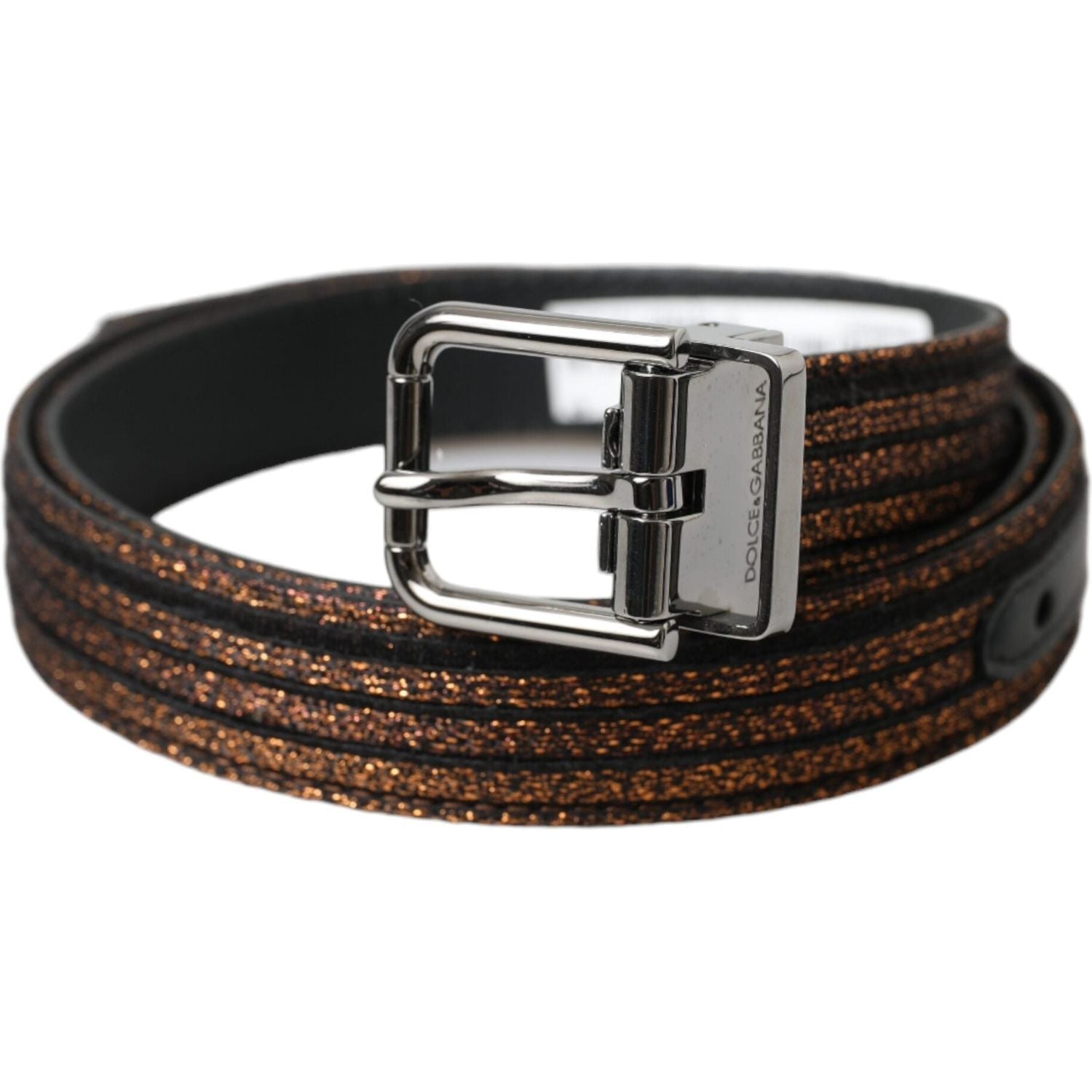 Dolce & Gabbana Gold Jacquard Stripes Silver Metal Buckle Belt