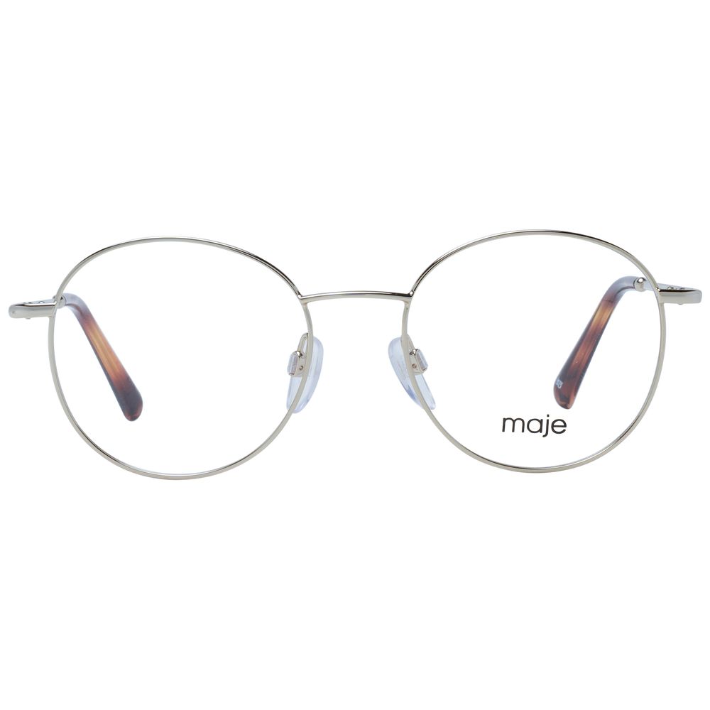 Maje Gold Women Glasses Frame with round stainless steel full-rim design, demo plastic lenses, and branded case included.