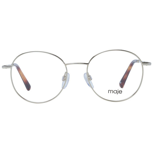 Maje Gold Women Glasses Frame with round stainless steel full-rim design, demo plastic lenses, and branded case included.