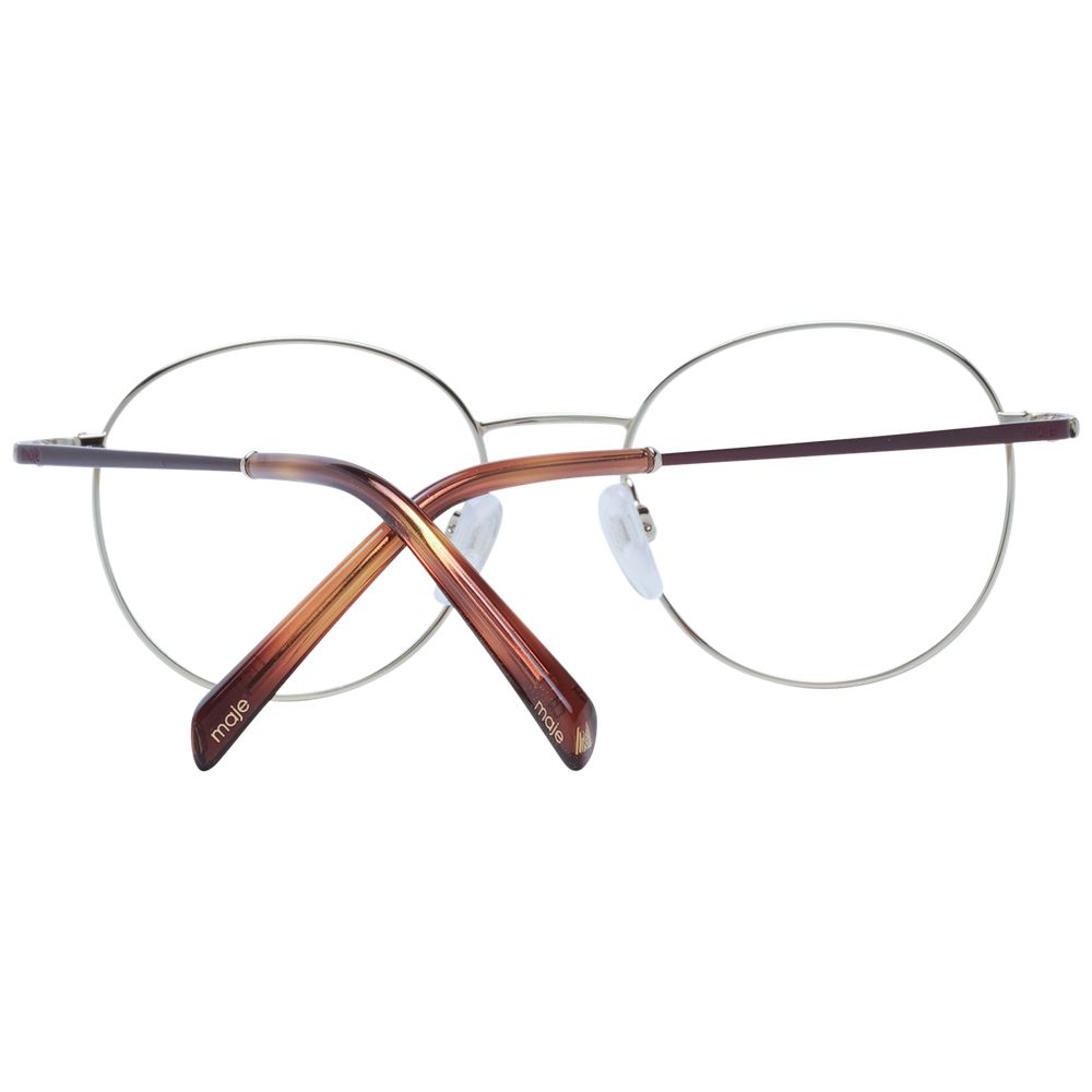 Front view of Maje Gold Women Glasses Frame in stainless steel, round full-rim style with demo lenses and gold color.