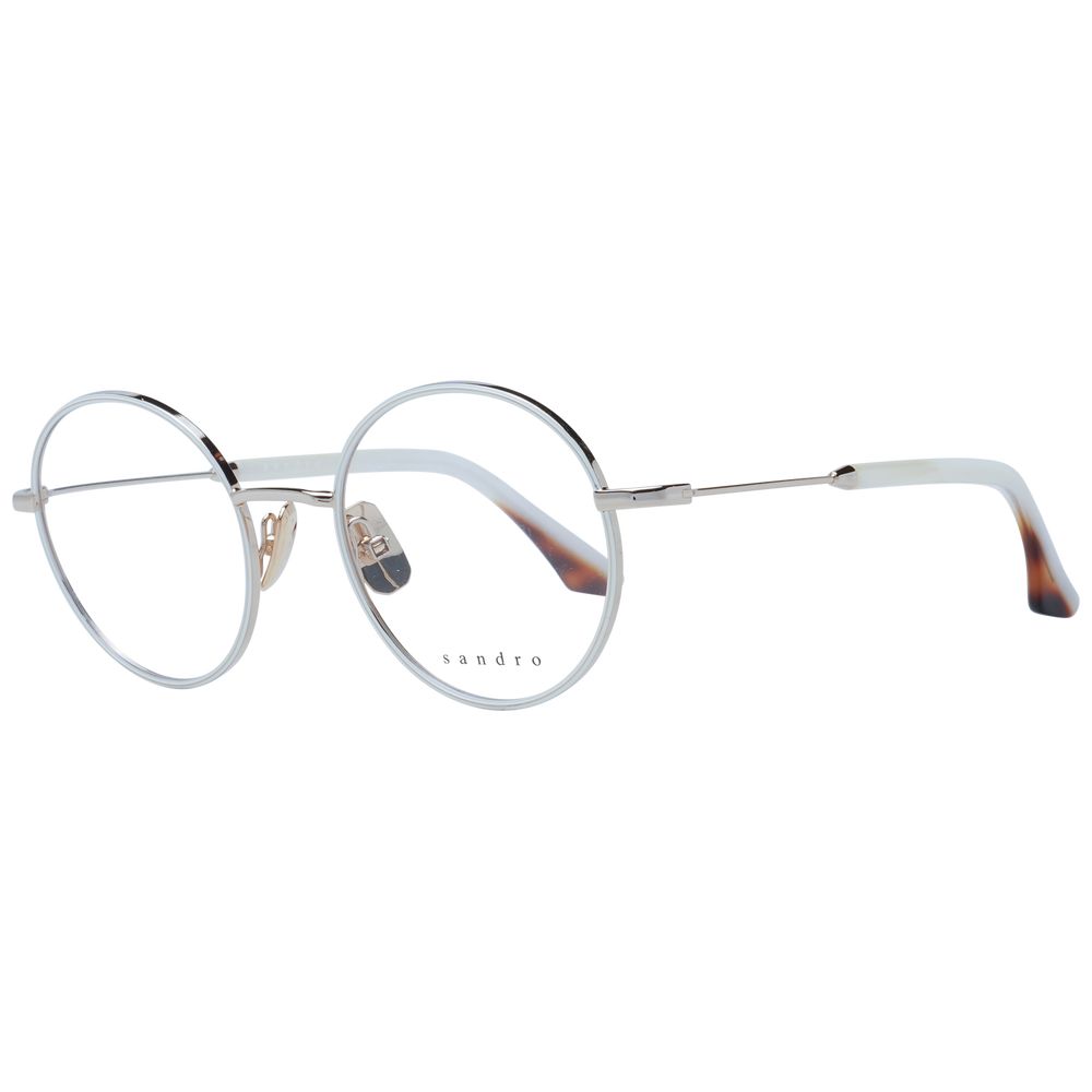 Sandro White Women Glasses Frame with full-rim stainless steel and demo lenses, size 49-21-140, in white.