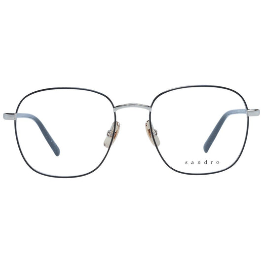 Sandro Black Women Glasses Frame in stainless steel with full-rim square design for women, featuring 52mm demo lenses and branded case.