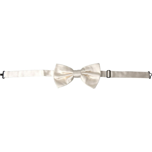 Dolce & Gabbana Off White Silk Adjustable Neck Men Bow Tie