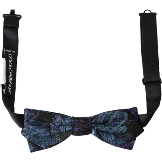 Dolce & Gabbana Black Blue Brocade Adjustable Neck Men Bow Tie