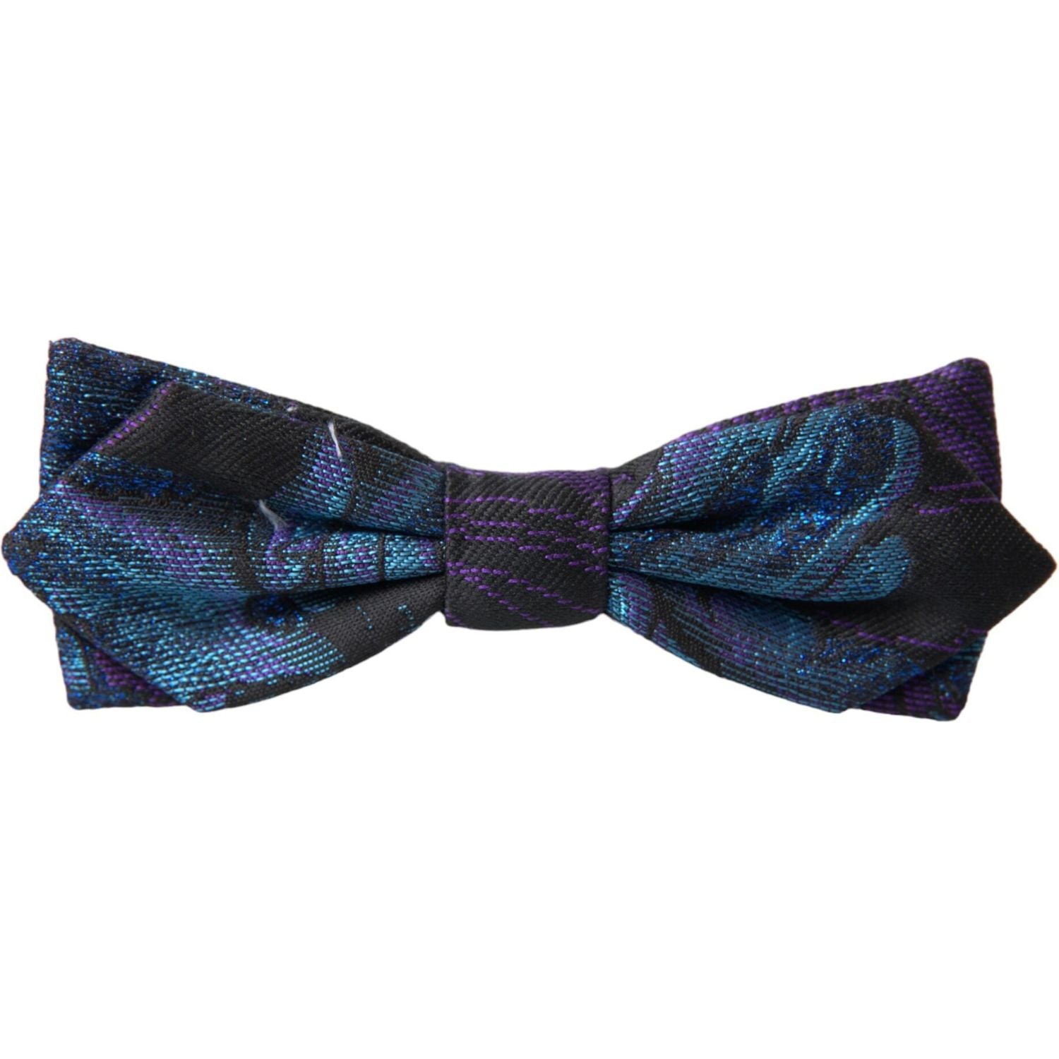 Dolce & Gabbana Black Blue Brocade Adjustable Neck Men Bow Tie