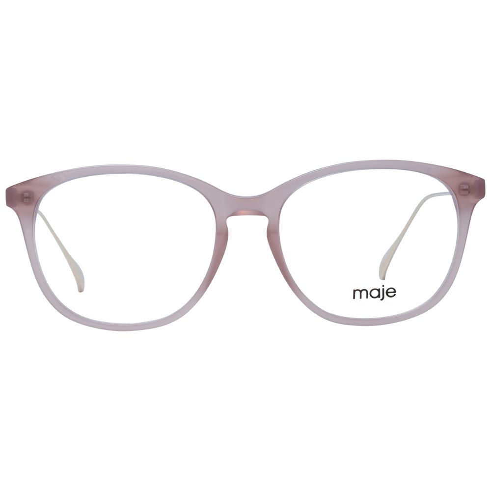 Maje Pink Women Glasses Frame in rose acetate with full-rim round style, includes branded case.