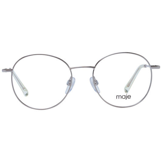 Maje Gold Women Glasses Frame in stainless steel with full-rim round style, demo lenses, size 48-17-140, includes branded case.