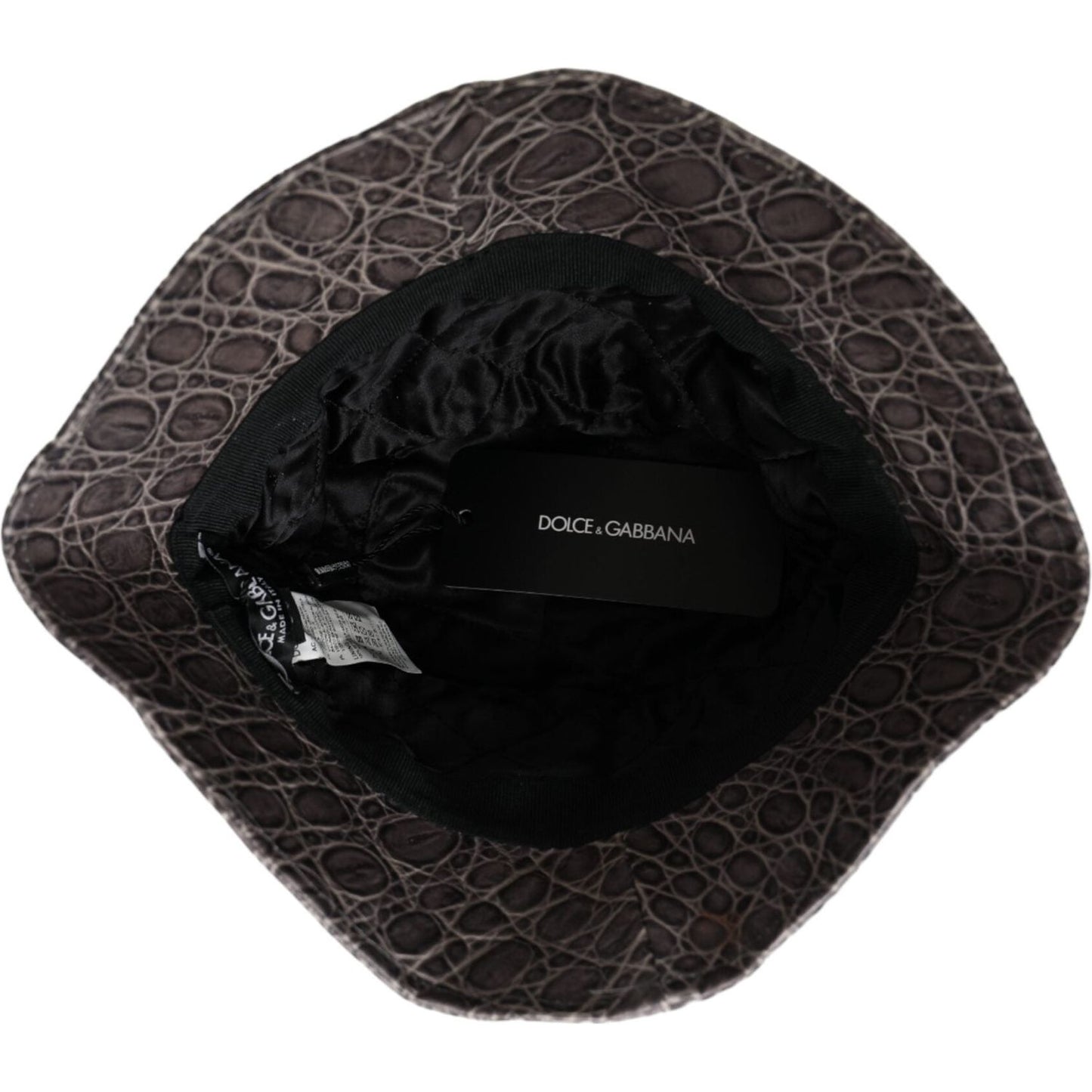 Dolce & Gabbana Black Gray Patterned Leather Bucket Hat
