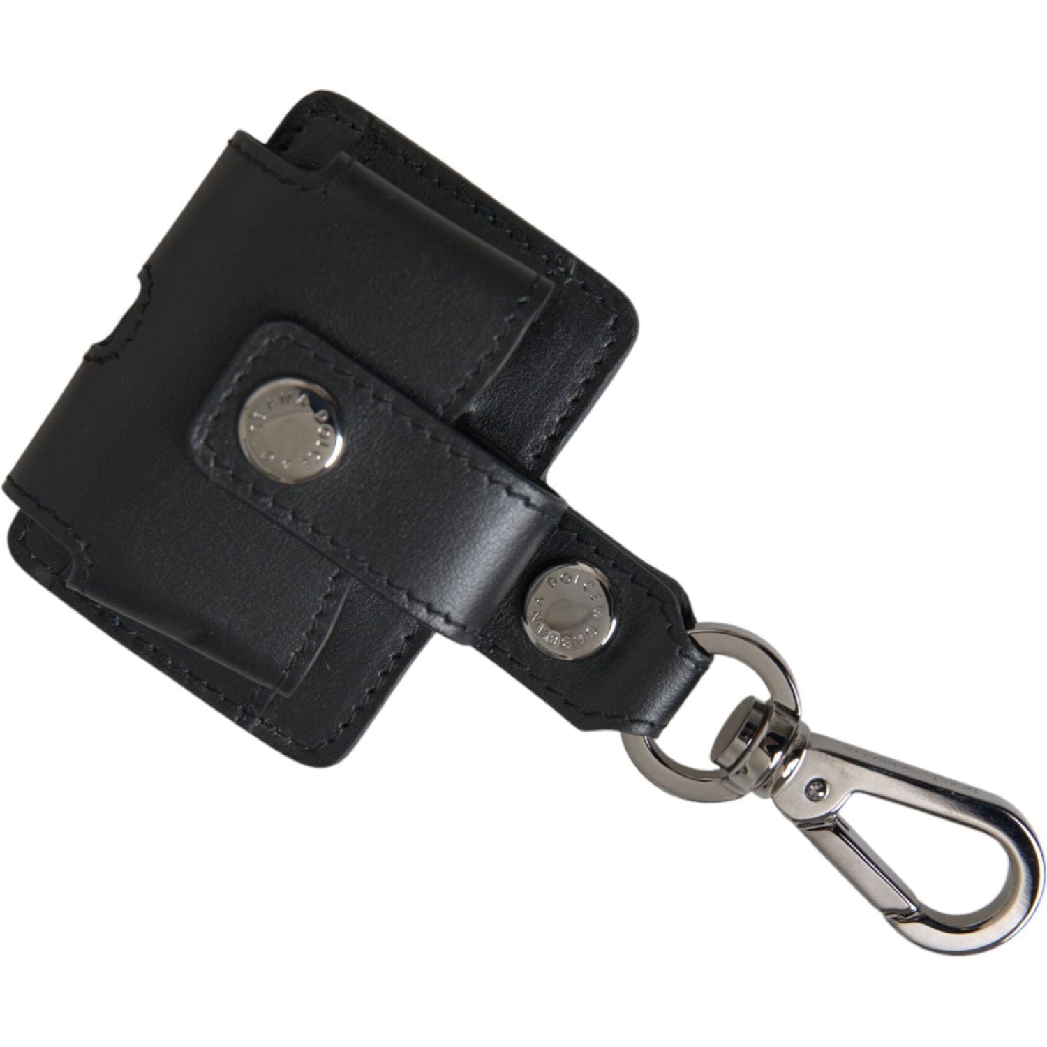 Dolce & Gabbana Black Plain Leather Silver Metal Airpods Case