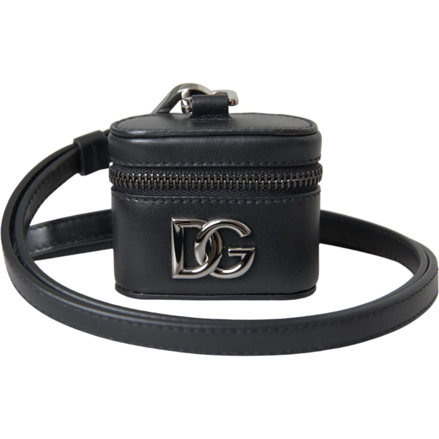 Dolce & Gabbana Black DG Logo Leather Silver Metal Airpods Case