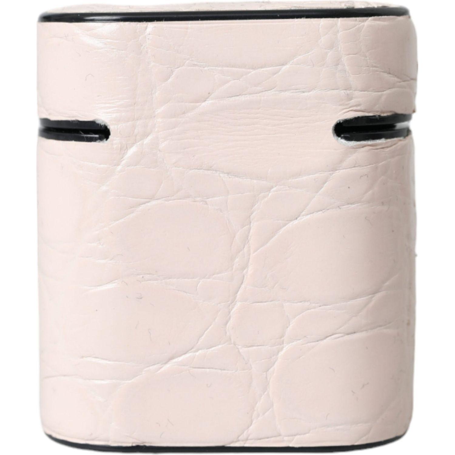 Dolce & Gabbana Light Pink Leather Metal Logo Plaque Airpods Case
