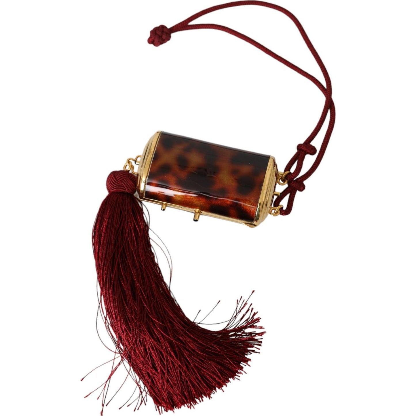 Dolce & Gabbana Brown Leopard Mini Mirror Tassel Make Up Holder Bag SMY10313