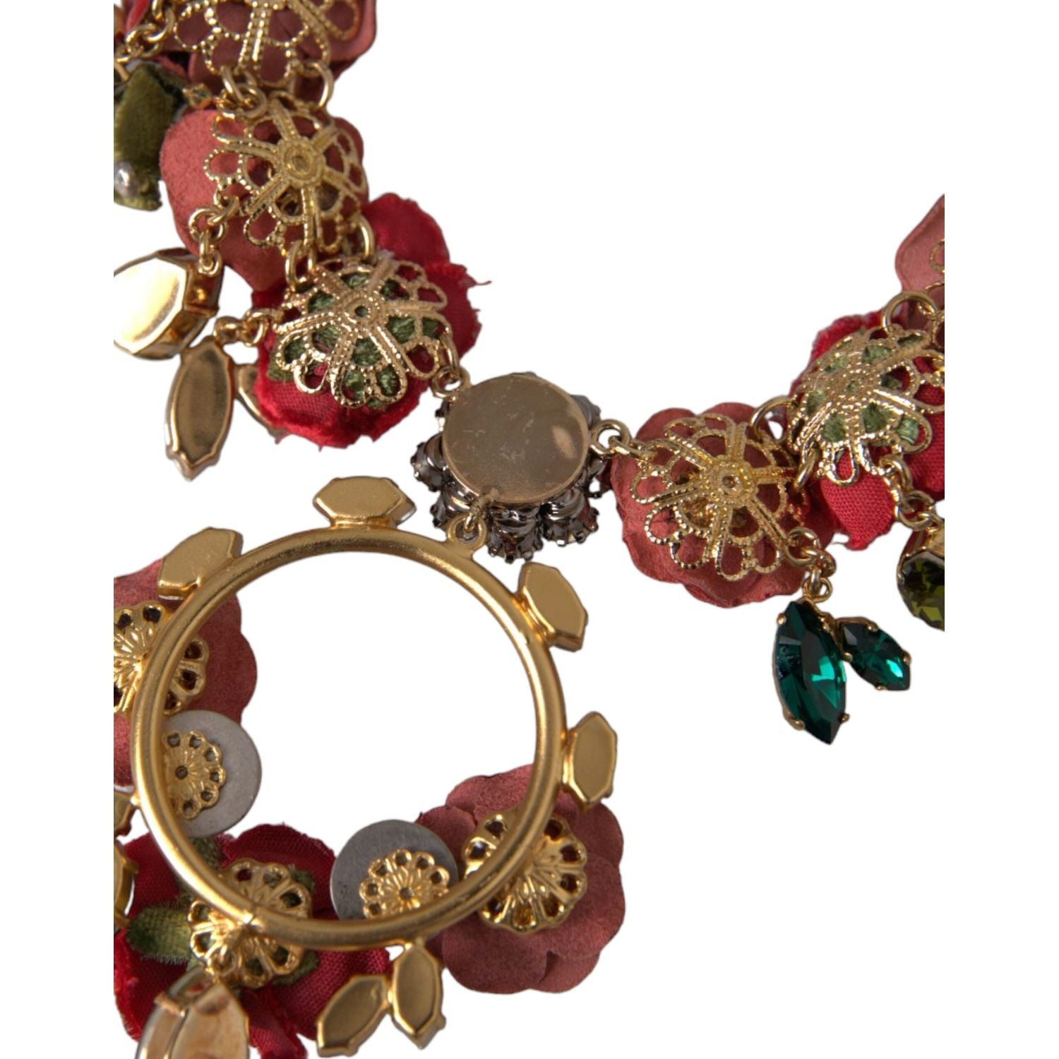 Dolce & Gabbana Gold Brass Link Chain RosePetal Crystal Pendant Necklace