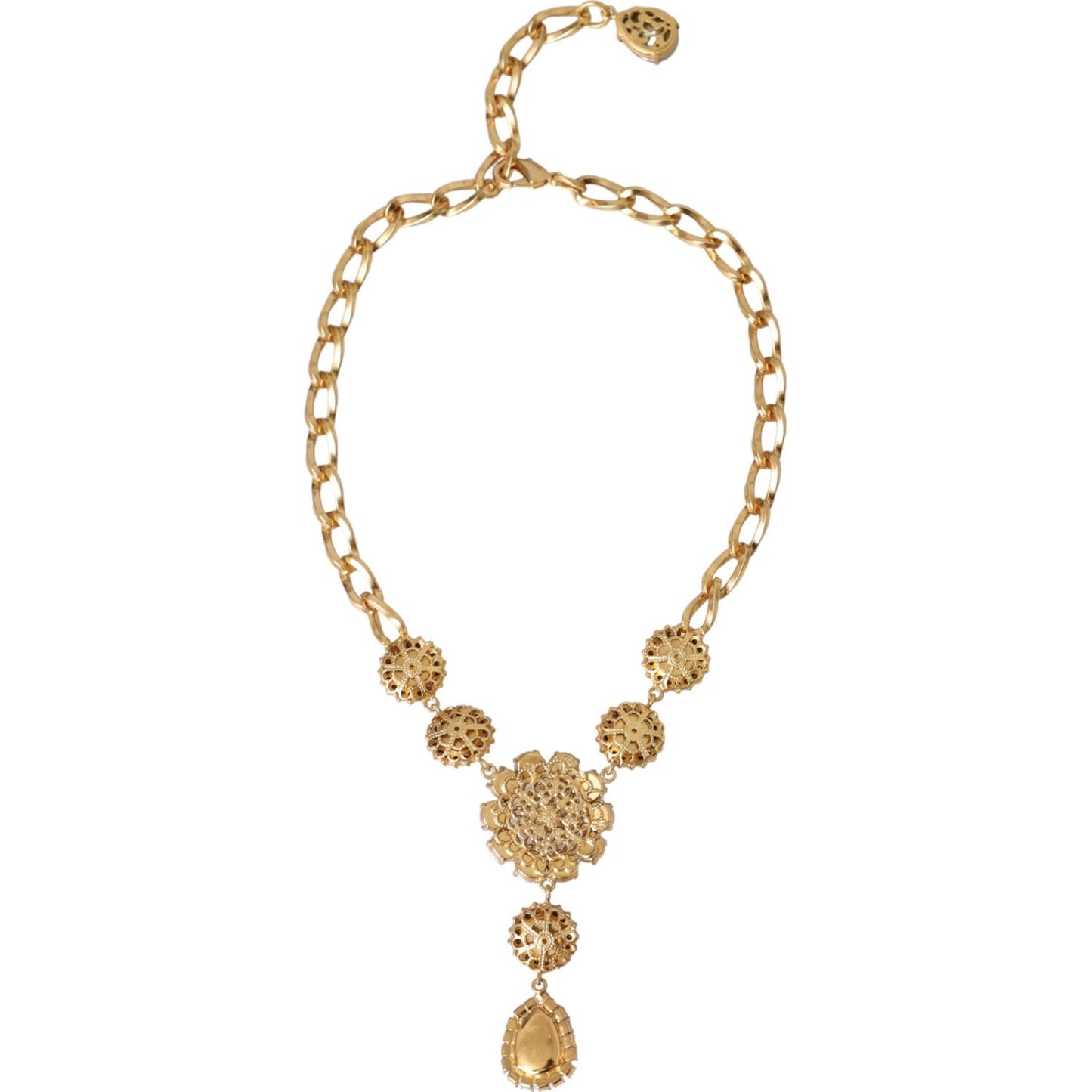 Dolce & Gabbana Gold Brass Crystal Purple Pink Pearl Pendants Necklace