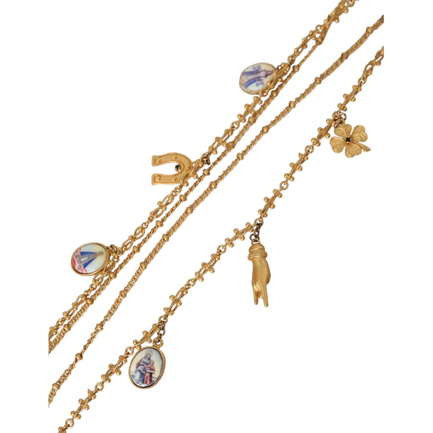 Dolce & Gabbana Gold Tone Chain Brass Charm Statement Sicily Necklace Necklace