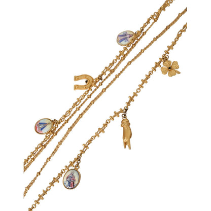 Dolce & Gabbana Gold Tone Chain Brass Charm Statement Sicily Necklace Necklace