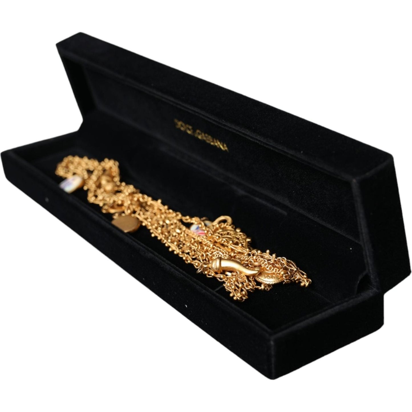 Dolce & Gabbana Gold Tone Chain Brass Charm Statement Sicily Necklace Necklace