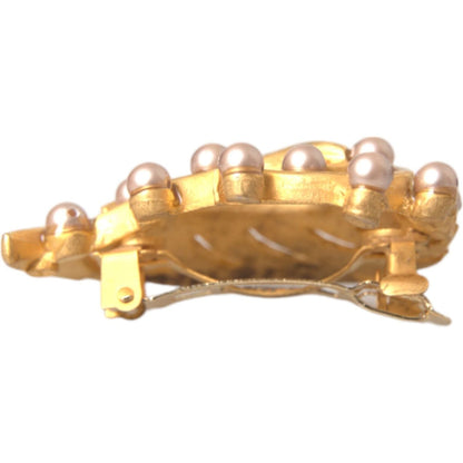 Dolce & Gabbana Gold Brass Leaf Embellished Jewelry Brooch Hair Pin