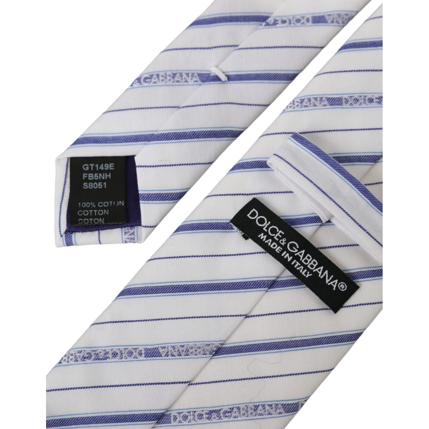 Dolce & Gabbana White Blue Stripes Silk Adjustable Tie