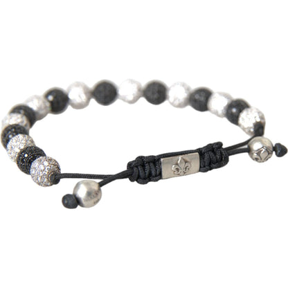 Nialaya CZ Crystal Ball Black White Beaded Bracelet